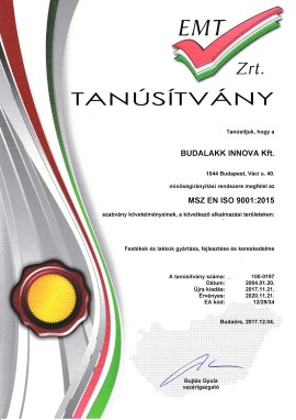 ISO 9001 Tanúsítvány, magyar
